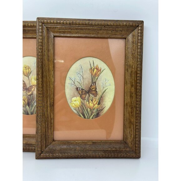 VTG Kay Lamb Shannon Butterflies Framed Wall Art 8.75x6.75” Set Of 2 BOHO - Picture 2 of 9